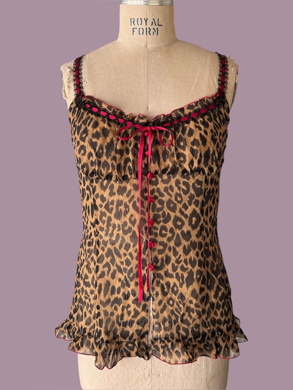 Vintage Y2K Victorias Secret Silk Leopard Print Milkmaid Mini Slip Dress